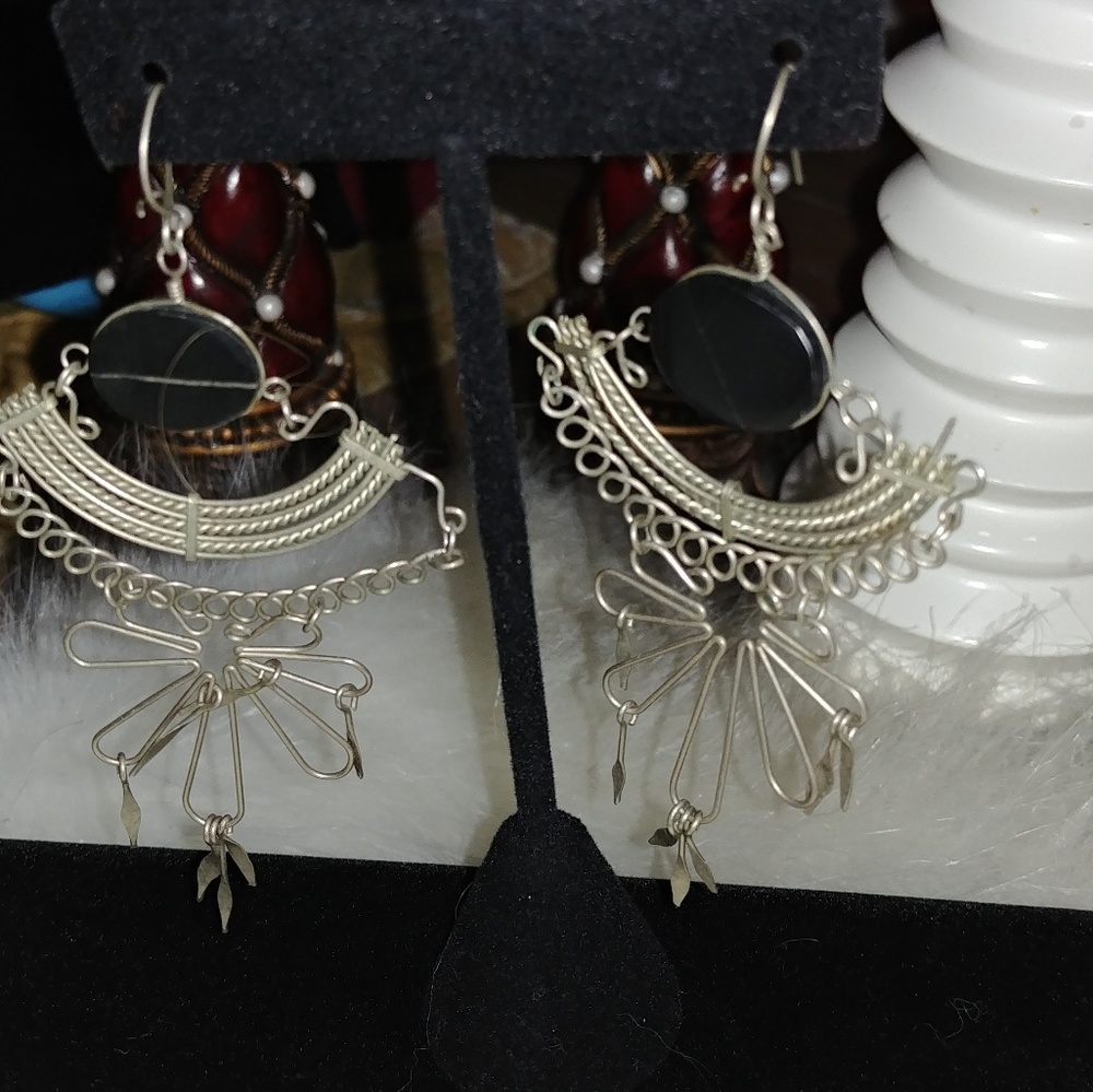 Silver & black handmade earrings